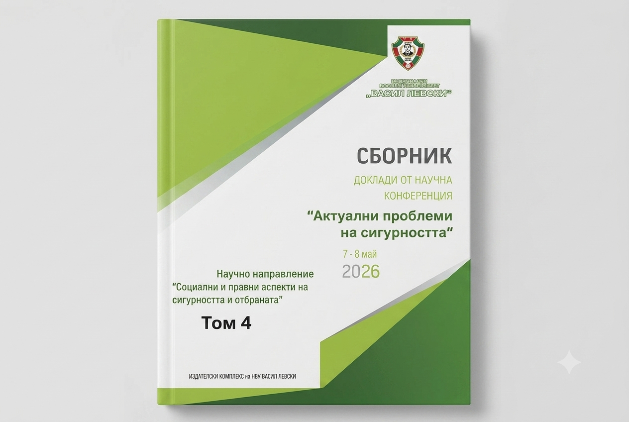 Корица на научен сборник с доклади в бяло и зелено, озаглавен „Актуални проблеми на сигурността“, Том 4, от година 2026.